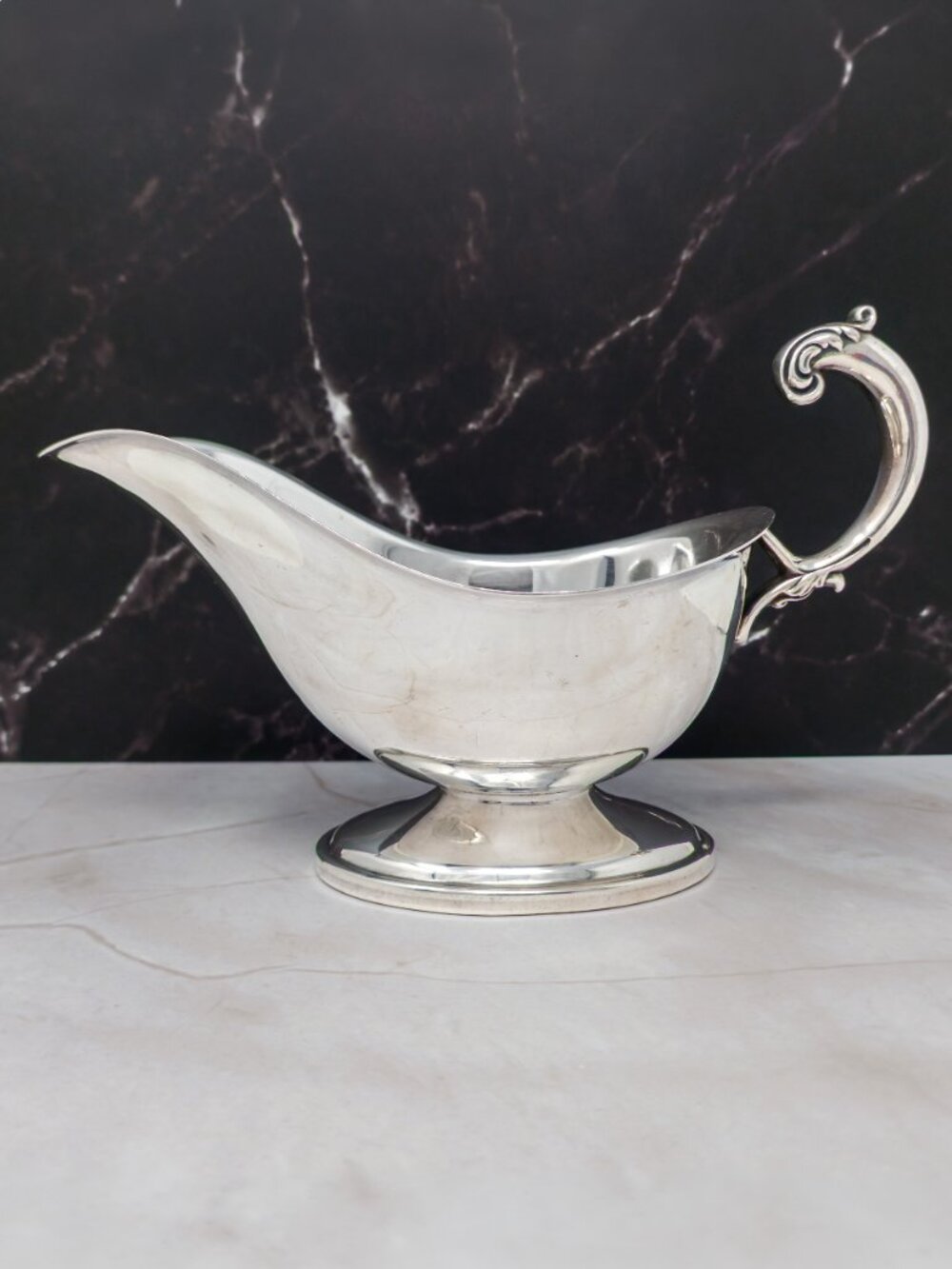 Antique Sterling Silver Gravy Boat by Boardman & Co. — 270g Solid Silver, Pedest